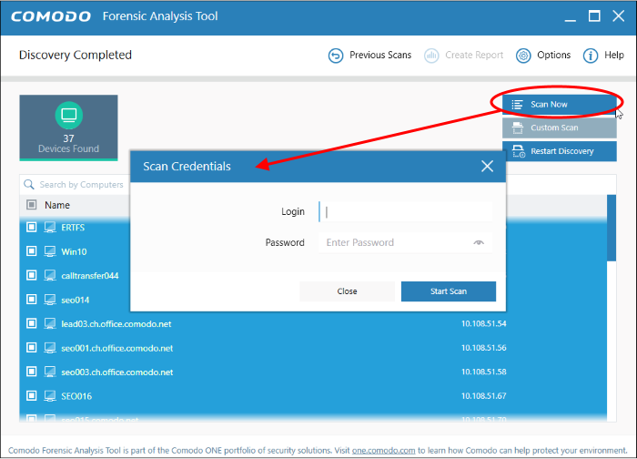 Comodo Forensic Analysis Usage, Network Scanning Tools, Network ...